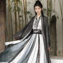 宋制曹县汉服男女同款成人长褙子齐腰裙黑色武侠水墨风日常春夏季