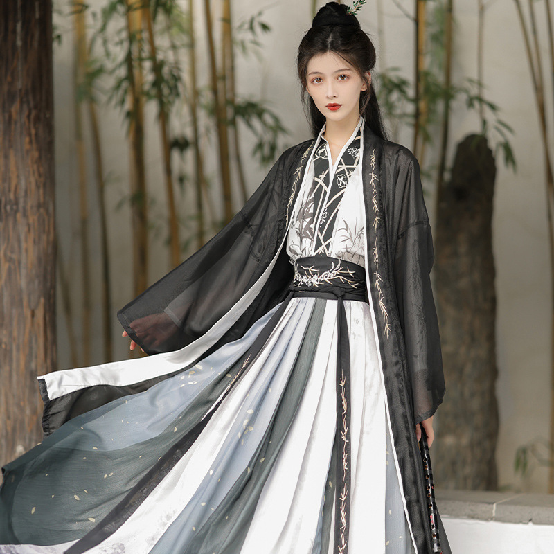 Song Dynasty Cao County Han Dynasty for Men and Women, Adult Long Waist-Length Skirt, Black Martial Arts Ink Style, Daily Spring and Summer