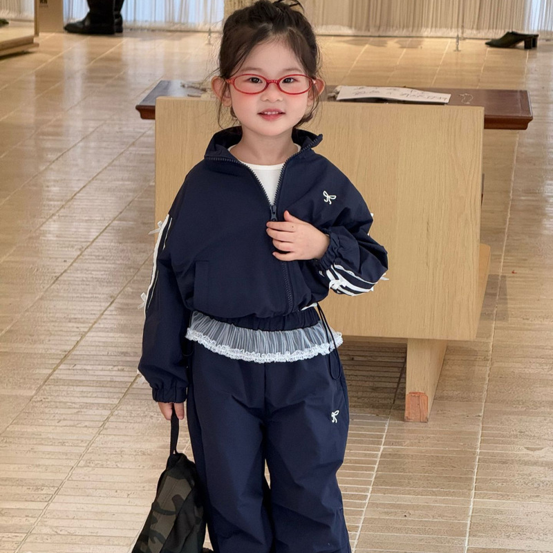 2025 New Autum Kidsren's Clothing Korean Style Kidsren's Clothing Girls Casual Bow Sports Suit Kidsren's Sports Suit