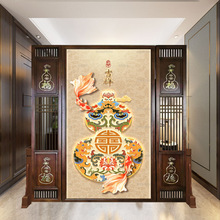 2025中式实木雕刻屏风隔断入户玄关高端风水座屏五福临门双面座屏