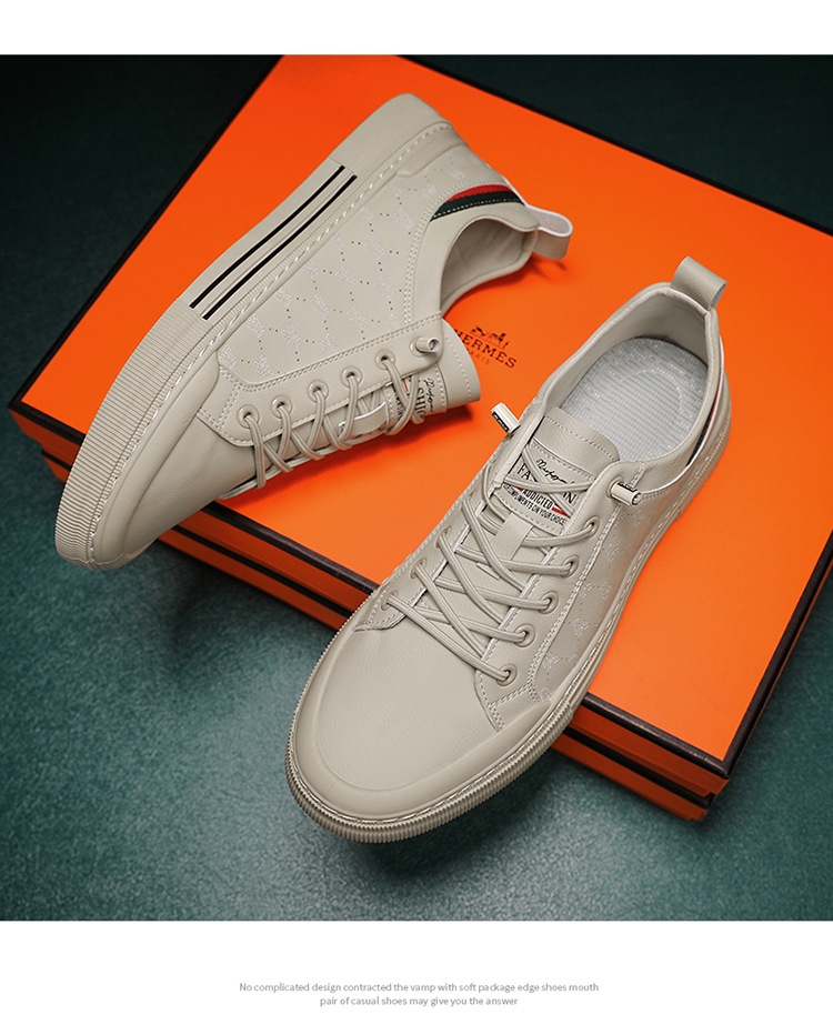 Men's Casual Shoes Microfibre Leather Trainers White Trendy_voghion.com