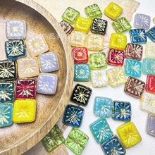 彩色国产琉璃仿捷克方形烟花描金手机链串珠DIY手链饰品材料配件