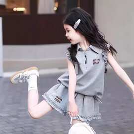 女童休闲夏季Polo短袖套装儿童夏装时尚洋气t恤短裤两件套潮
