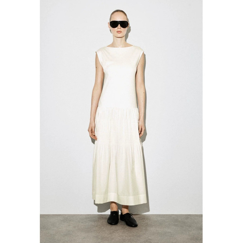Cos Style Women's Clothing Mall Same Style Cloud Layered Long Dress in Off-White, 2026 Summer New Arrival Cos Style Women's Clothing Mall Same Style Cloud Layered Long Dress in Off-White, 2026 Summer New Arrival