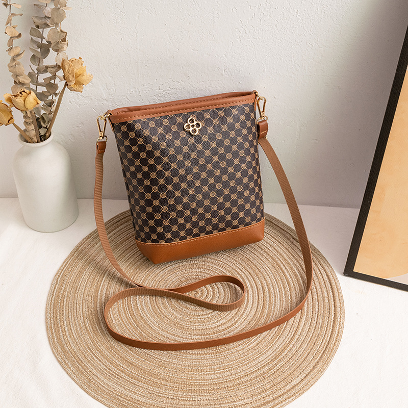 Bolso de Balde Retro con Estampado de PU con Cierre de Cremallera para Uso Diario