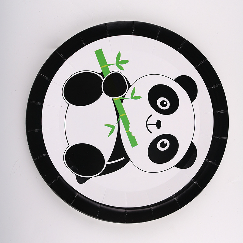 En stock Panda decoración del Partido de cumpleaños props fiesta vajilla traje papel tejido palomitas