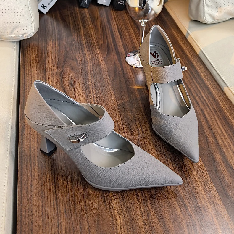 2026 Autumn New Soft Leather Chunky Heel Women's Shoes Versatile High Heel Pointed Toe Pumps Elegant Shallow Mouth Pumps