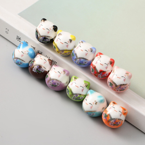 10pcs Japanese style painted ceramic lucky  Good wealth cat loose beads Handmade diy bracelet necklace beaded jewelry accessories