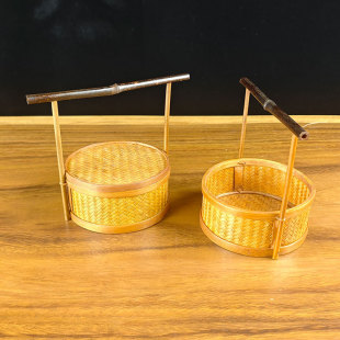 Handmade Bamboo Lacquer Basket Household Nut Snack Candy Storage Basket with Lid Purple Bamboo Lifting Beam Small Refreshment Box