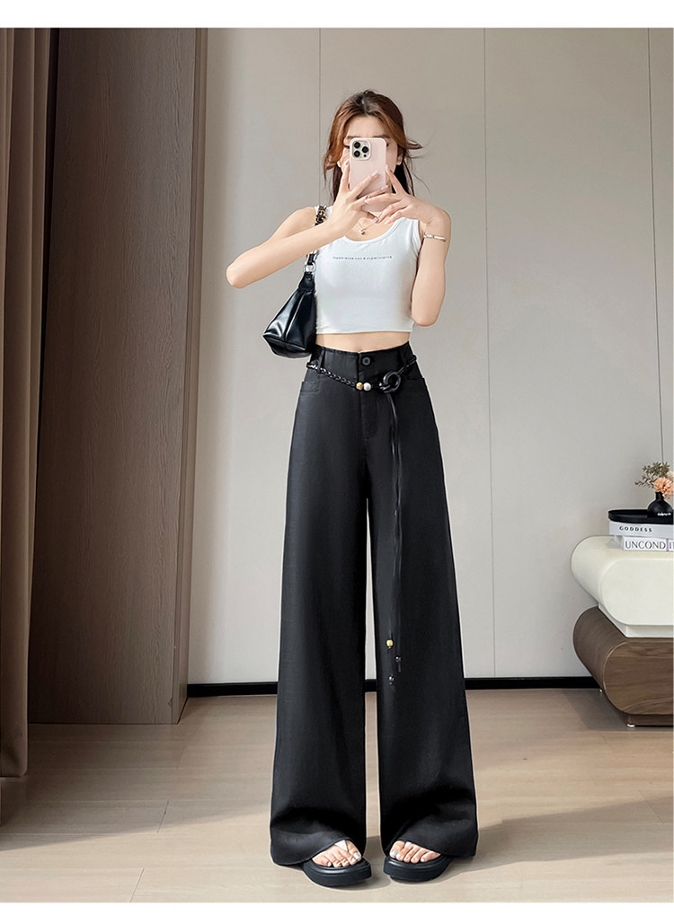Quần culottes nữ ống rộng cạp cao vải linen phối sợi Tencel mỏng nhẹ mùa hè — Màu đen thông thường chi tiết 38