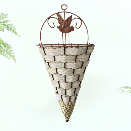 Wall-mounted simulated flower basket ornaments vase triangular iron art rattan flower basket wall-mounted plant pothos wall living room decoration