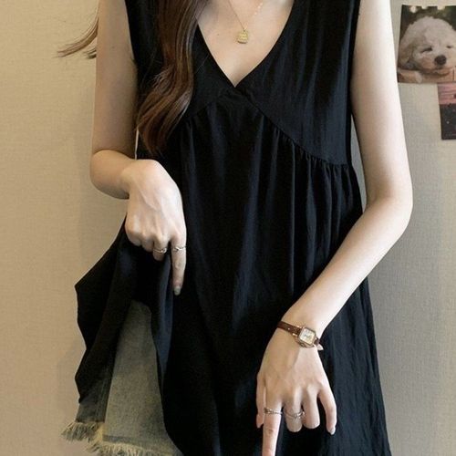Summer Guest Black Elegant V-Neck Sleeveless Backless Blouse Women Design Style Loose Unique Top Outstanding