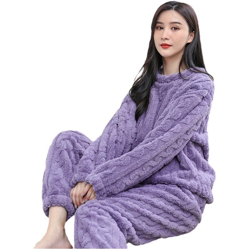 Новая зимняя однотонная жаккардовая хлопковая шерстяная семейная одежда, Женский фланелевый утолщенный теплый Пижамный костюм с длинными рукавами для пар