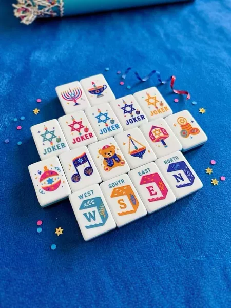 Hanukkah-themed acrylic mahjong tiles, American-style creative cartoon mahjong, 4-layer acrylic portable mahjong