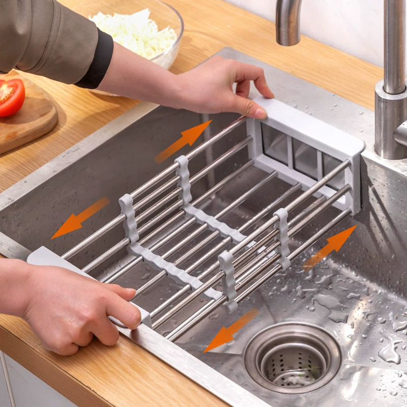 Retractable drain basket, tableware, water control basket, drain rack, sink dish, fruit and vegetable kitchen rust-proof sink drain basket