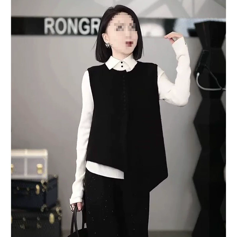 Модный набор женский весенний 2025 новый коммутирус модный иностранный стиль тонкий жилет простой однотонный набор футболки из двух частей