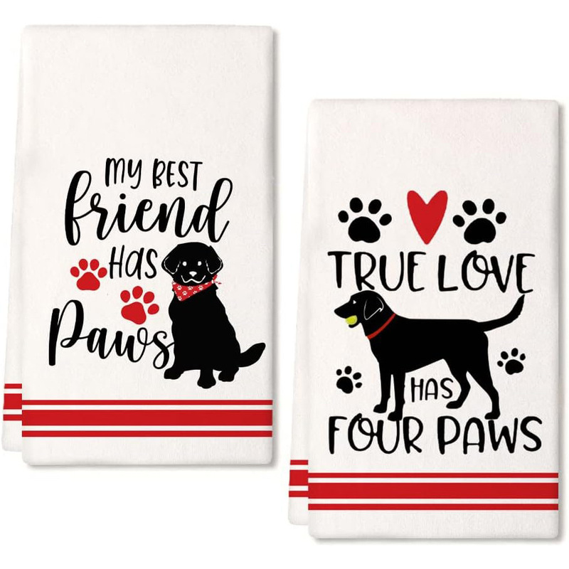 Funny kitchen towel black dog dish towel Super absorbent stick drying cloth hand towel suitable for bathroom home decoration