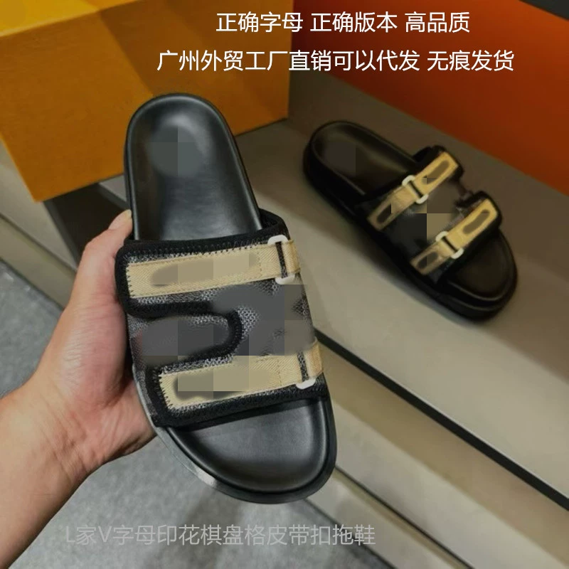 Дропшиппинг мужских тапочек для верхней одежды, высококачественные квадратные буквы с принтом L, пряжка ремня, нескользящие тапочки на толстой подошве