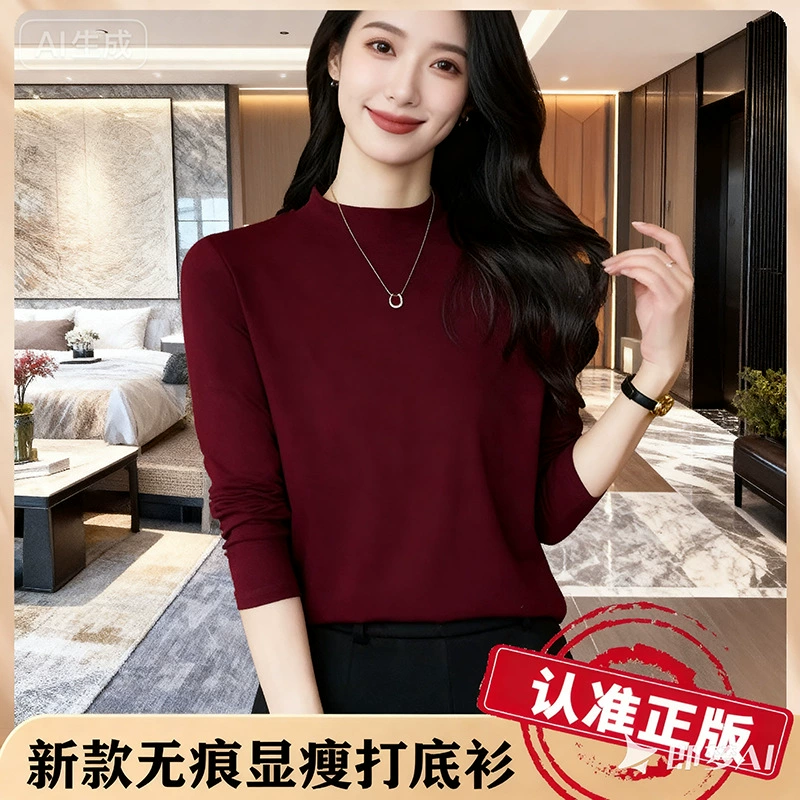 2024 новый анколаский красный нижний рубашка женская весна осень и зима высокое качество внутри высокого уровня тонкое тело сетка с длинными рукавами