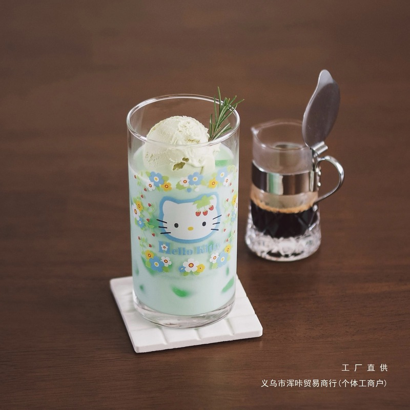 可爱helloKitty猫夏日繁花玻璃杯中古高颜值果汁牛奶喝水杯子|undefined