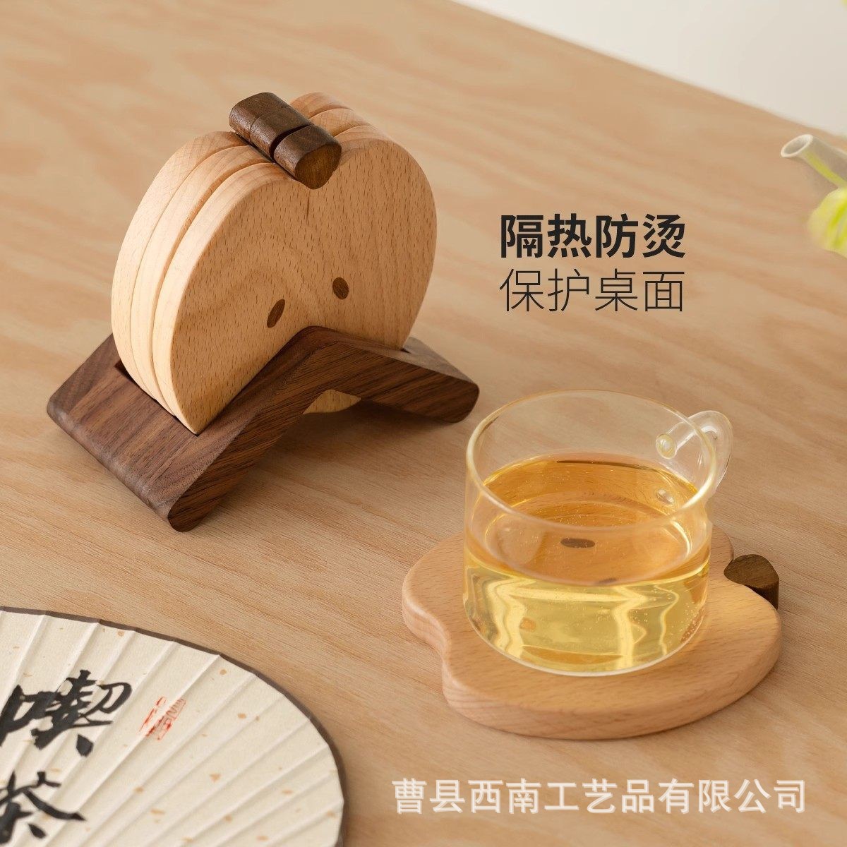 Solid Wood Coasters for Home Use, High-End Heat-Resistant Insulation Pads, Tea Cup Coasters with Storage Base, Heat-Insulation Set, Small Decorative Items