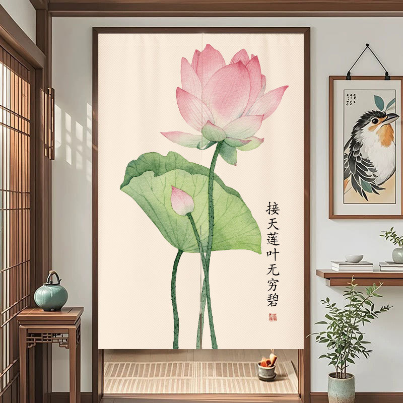 中式荷花门帘家用免打孔挂帘隔断帘厨房遮挡帘卫生间半帘客厅帘子|undefined