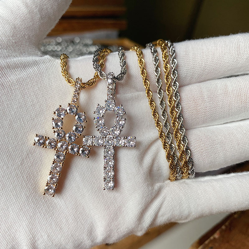 Cross Diamond Necklace Gold Unisex Chain For Couples_voghion.com