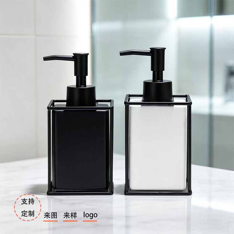 Dispensador de Jabón Líquido de Cerámica y Metal de Presión para Baño