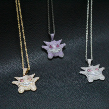 欧美跨境嘻哈个性项链宠物小精灵耿鬼吊坠动漫卡通锁骨链合金饰品