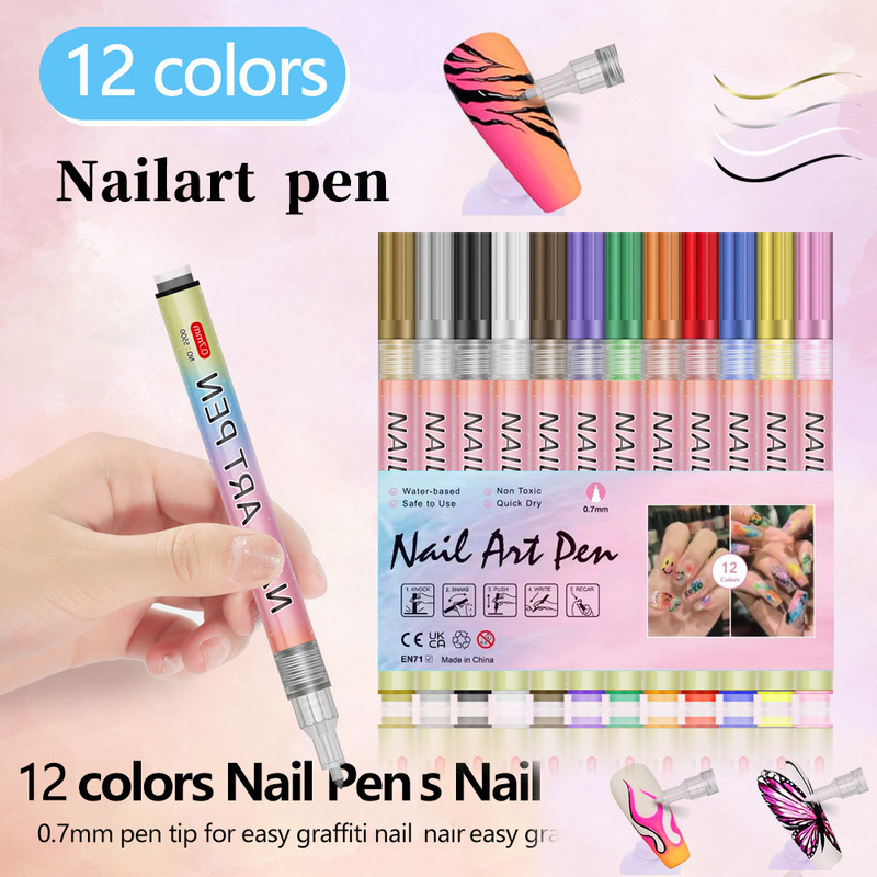 Cross-Border New Nail Art Graffiti Pen, Nail Painting Pen, DIY Quick-Dry Marker Pen, Colorful Flower Drawing and Outlining Nail Art Pen