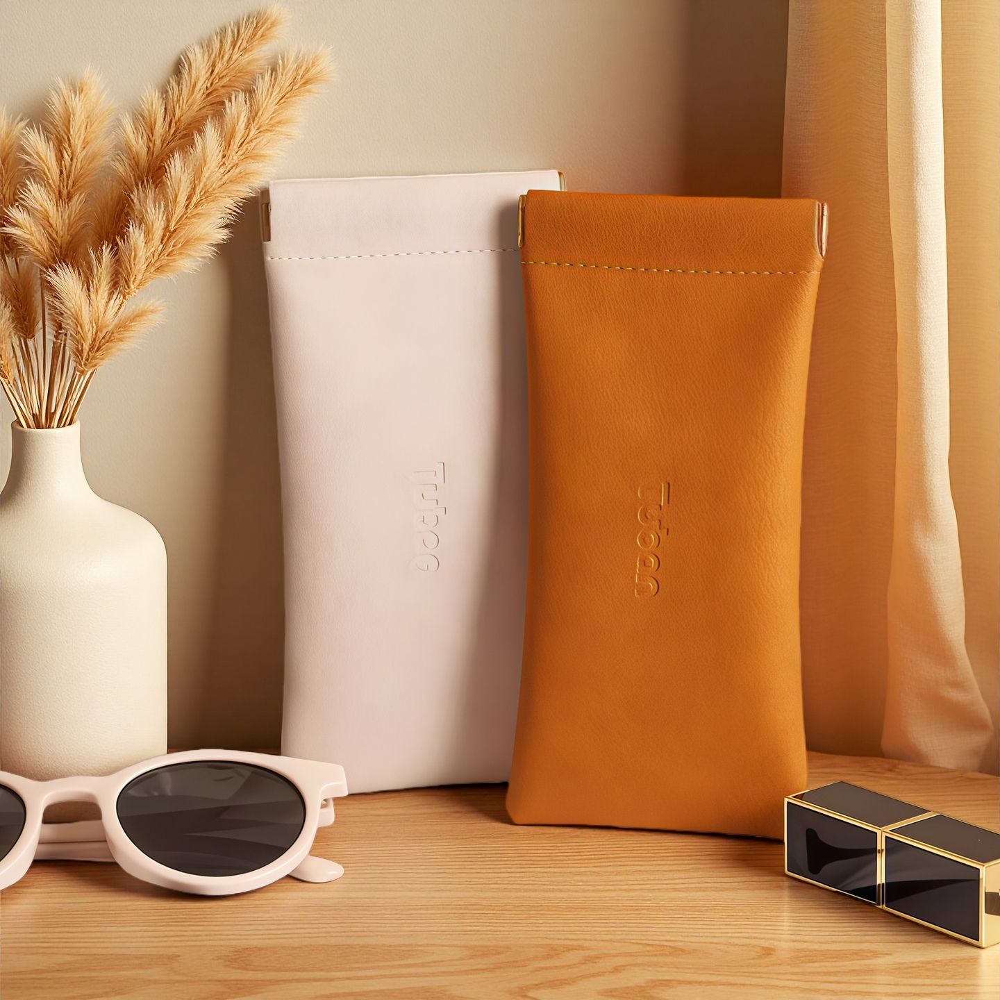 批发墨镜太阳镜收纳弹片口自动闭合眼镜包眼镜盒收纳包皮质眼镜袋