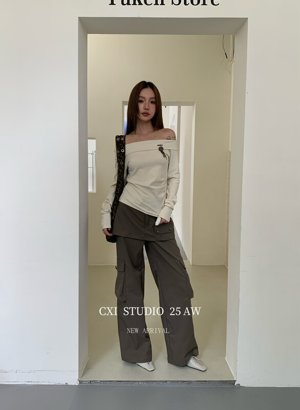CXI 秋季温柔风韩系穿搭一字肩针织打底衫女慵懒风高级感露肩长袖|undefined