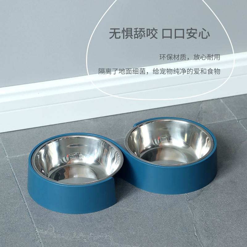 Cat Bowl de acero inoxidable en forma de S para mascotas doble tazón de alimentación para perros tazón antidetonante para beber vajilla para mascotas al por mayor transfronterizo