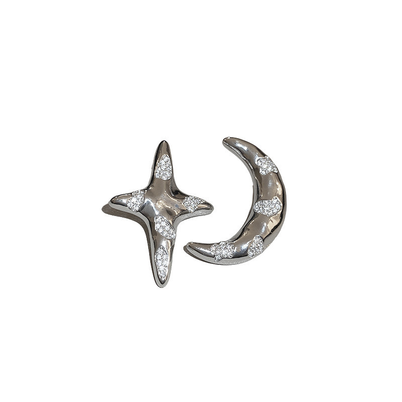 Bijoux En Gros Style Simple Star Lune Alliage Strass Asymétrique Placage Incruster Boucles D'oreilles display picture 5