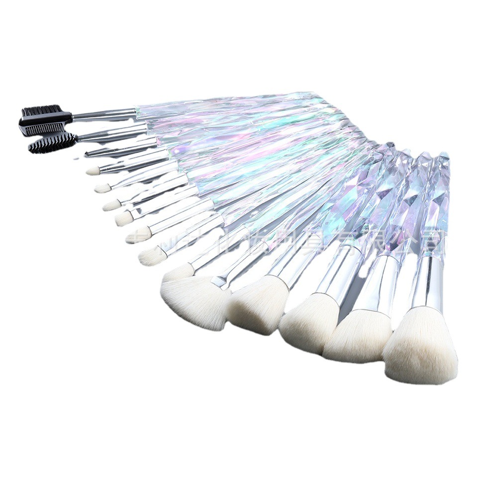 Juego de brochas de maquillaje de cristal de 15 piezas con mangos de madera suave, herramientas de belleza Cangzhou, juego completo de brochas de maquillaje para principiantes, brochas de maquillaje.