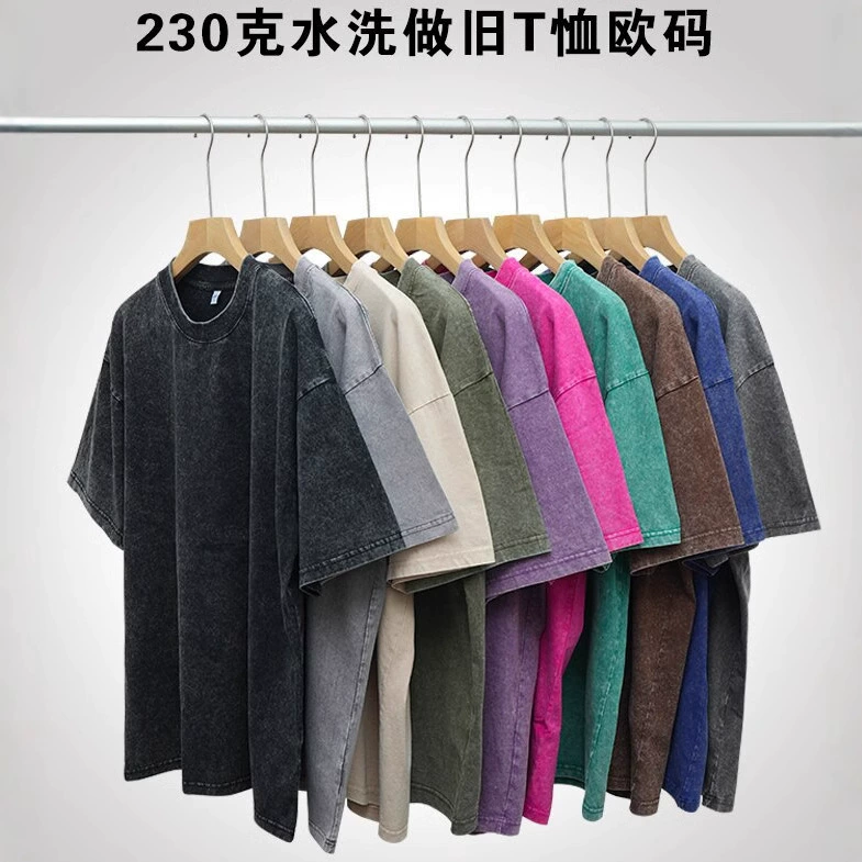 тяжелый вес из чистого хлопка 230 г, жареные снежинки, батик, стираные мужские и женские футболки, свободные европейские размеры, трансграничные американские рекламные рубашки