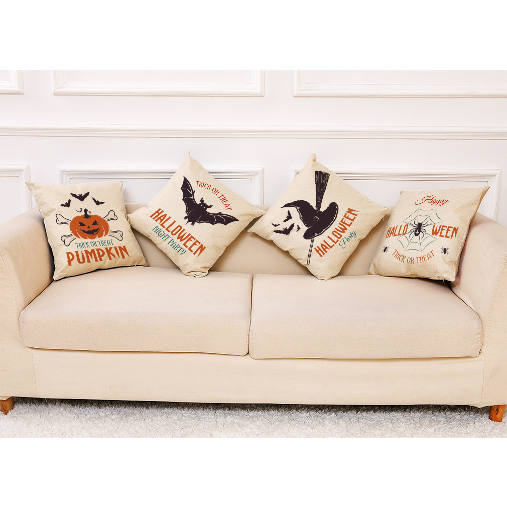 亚马逊 跨境新款万圣节系列家居棉麻抱枕套汽车抱枕沙发抱枕靠垫