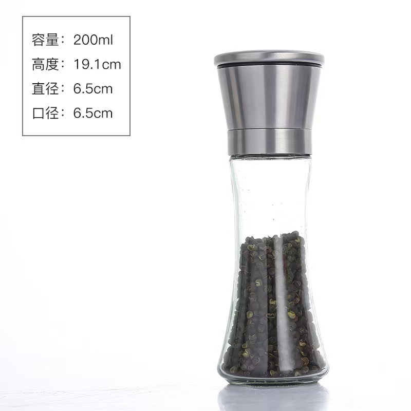 Venta al por mayor manual japonés hogar de acero inoxidable molinillo de pimienta vidrio suministros de cocina artefacto tanque de condimento portátil