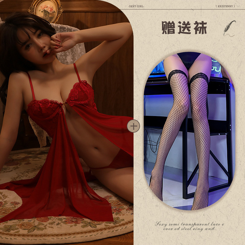 레드 + 블랙 망사 스타킹