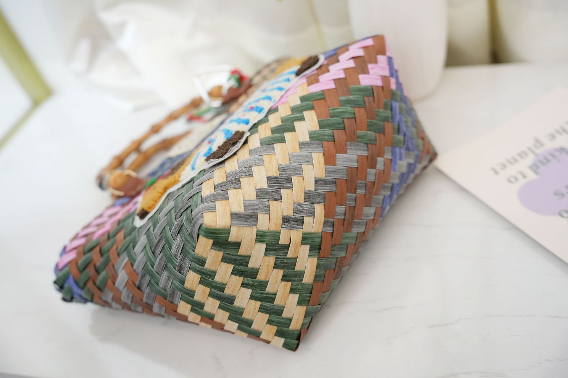 Borse da donna Borsa da pendolare retrò a righe con cane bassotto multicolore, cestino vegetale intrecciato, nuova borsa da donna con ciondolo in corda di nylon_voghion.com