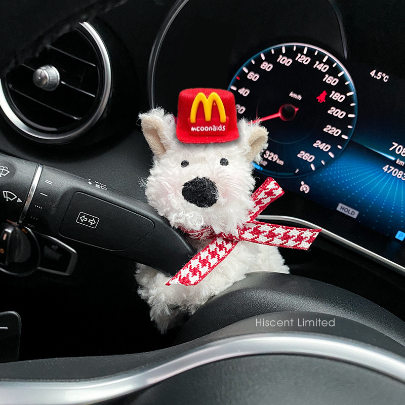 Decoración de la pantalla del coche de West Highland, cachorro garabateado, bloqueo de coche, decoración de la pantalla de control central, accesorios de coche, felpa linda