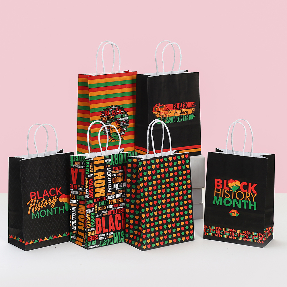 跨境黑人节牛皮纸袋文字购物袋批发派对礼品袋黑人历史月包装袋印