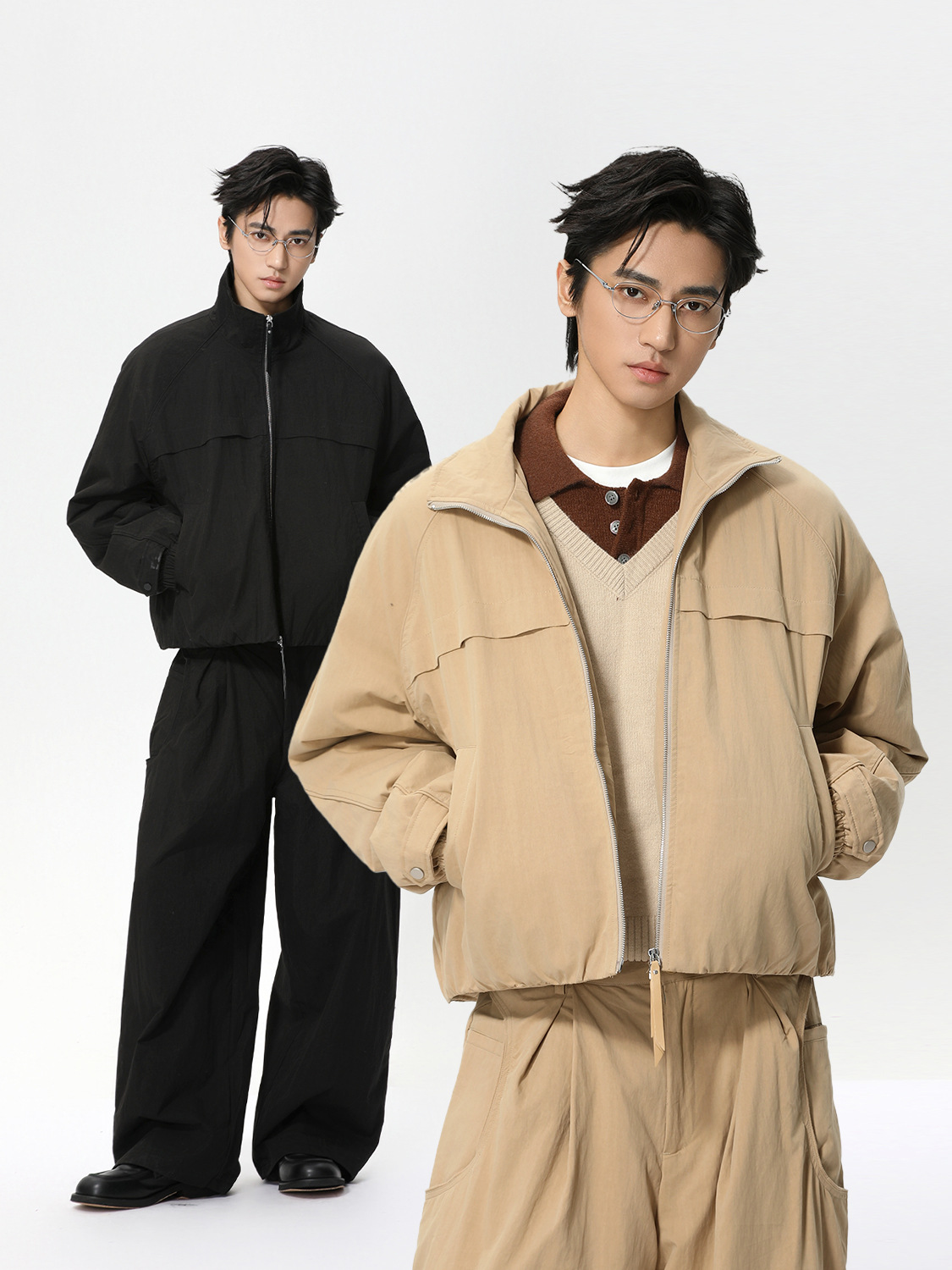 MTLCLOTHES Hombres| Coreano simple ropa de algodón de color sólido chaqueta cintura elástica pantalones casuales multifuncional conjunto diario