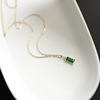 Golden necklace, green zirconium for princess, rectangular stone inlay, pendant, silver 925 sample, 14 carat, Japanese and Korean