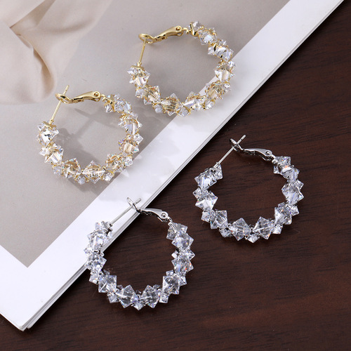 Elegant European and American Cross-border Exquisite Full Diamond Earrings, Unique Design, High-End, Light Luxury, Chic Women's Earrings