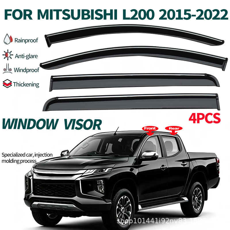 Suitable for Mitsubishi L200 Triton 2015-2022 Rain Guards, 4Pcs Injection-Molded Window Rain Shields, Cross-Border Supply