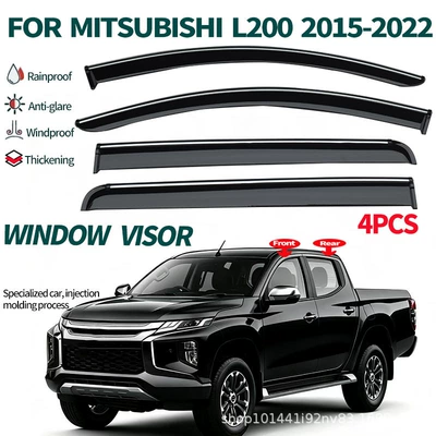 Suitable for Mitsubishi L200 Triton 2015-2022 Rain Guards, 4Pcs Injection-Molded Window Rain Shields, Cross-Border Supply (Rain shield) - product-thickness-30mm-cross-border-reinforced-packaging-labeling-can-be-applied-on-behalf-of-mitsubishi-l200-triton-mk5kjkkkl-2015-2022-ps-silver-bright-strip-window-rain-shield