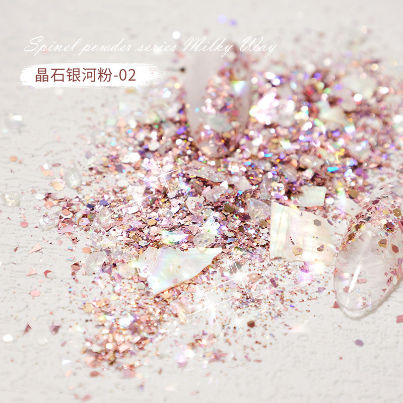 Polvo de cristales galácticos de moda en TikTok 2025, nuevas decoraciones de uñas con purpurina deslumbrante, venta al por mayor del fabricante.