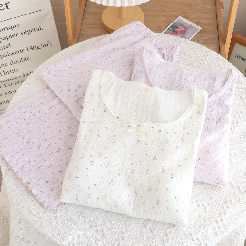 Sweet Floral Pastoral Style Pure Cotton Soft and Comfortable Pajamas for Women, Spring and Autumn Long-Sleeved Long-Pants Pajamas, Home Wear Set Sweet Floral Pastoral Style Pure Cotton Soft and Comfortable Pajamas for Women, Spring and Autumn Long-Sleeved Long-Pants Pajamas, Home Wear Set