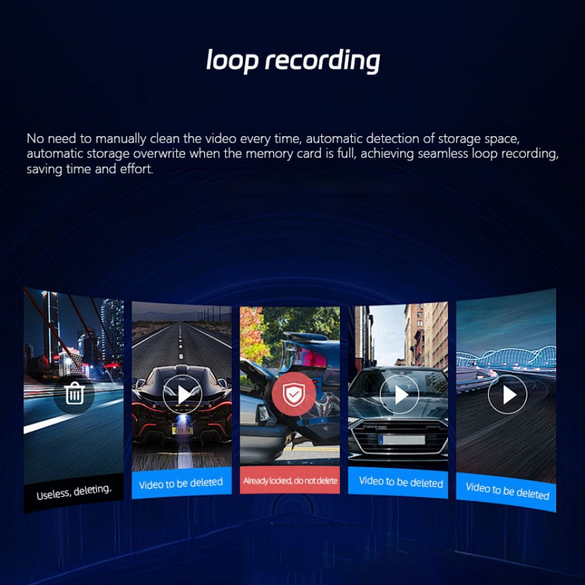 Four-lens dashcam with high-definition night vision, radar, anti-collision features, sentinel mode, and parking monitoring